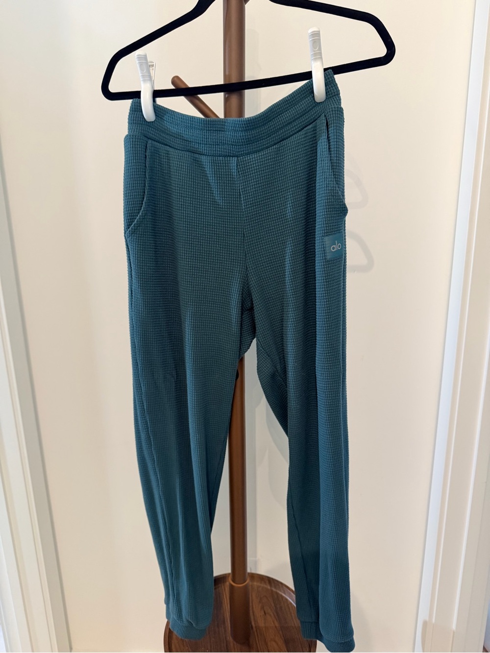 ALO Yoga Teal Waffle-Knit Lounge Pants